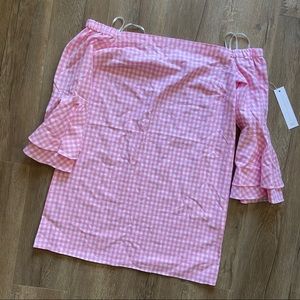 Amanda Uprichard Pink Gingham Cold Shoulder dress